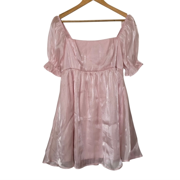 ​Thirty Thirty Pink Satin Puff Sleeve Mini Dress Coquette Babydoll XL - Picture 10 of 10